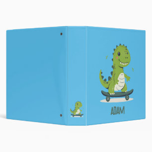 Fun Skateboarding Dinosaur With Kids Name 3 Ring Binder