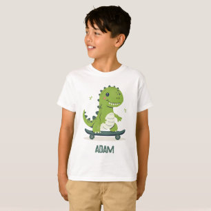 Fun Skateboarding Dinosaur With Kids Name T-Shirt