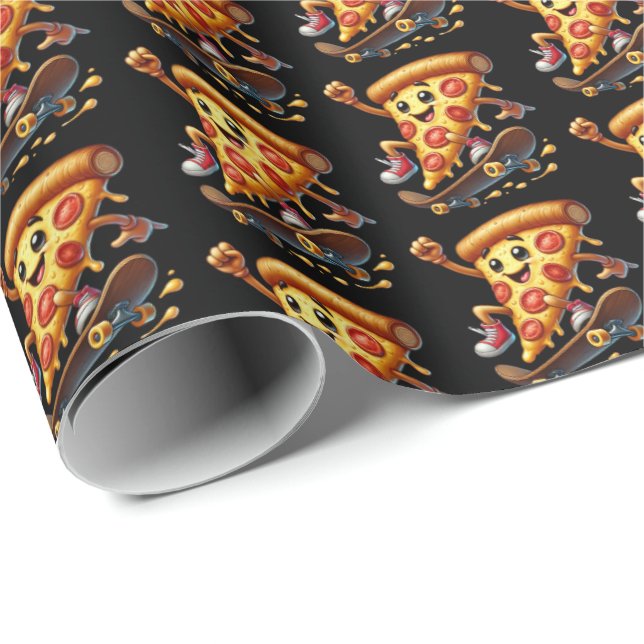 Fun skateboarding pizza party wrapping paper (Roll Corner)