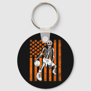 Fun Skeleton Basketball Player USA American Flag V Keychain