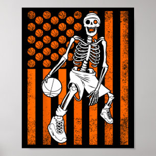 Fun Skeleton Basketball Player USA American Flag V Poster