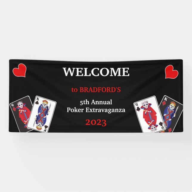 Fun Skeleton Kings and Queens Poker Playing Cards Banner (Horizontal)