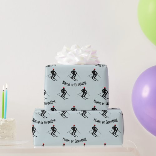 Fun Skier Motif with own Name or Custom Wishes Wrapping Paper