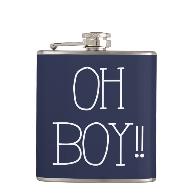 fun, skinny white OH BOY!! lettering | Hip Flask (Front)