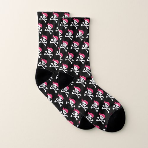Fun Skull and Crossbones Pattern Pink Pirate Theme Socks