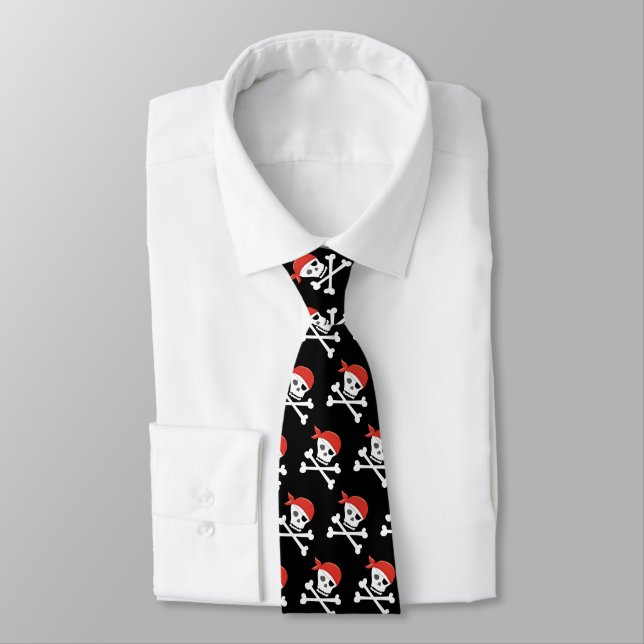 Fun Skull and Crossbones Pattern Pirate Neck Tie (Tied)
