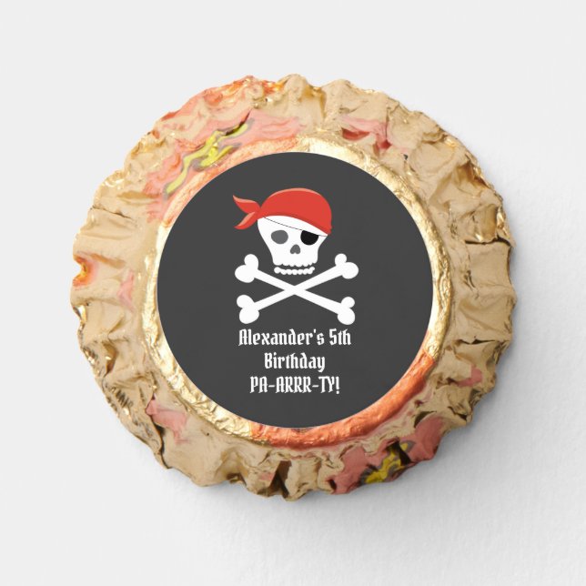 Fun Skull Crossbones Pirate Birthday Personalized Reese's Peanut Butter Cups (Front)