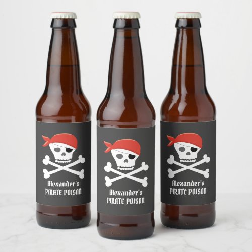 Fun Skull Crossbones Pirate Poison Personalized Beer Bottle Label