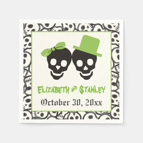 Fun skulls Halloween green and black wedding Napkins