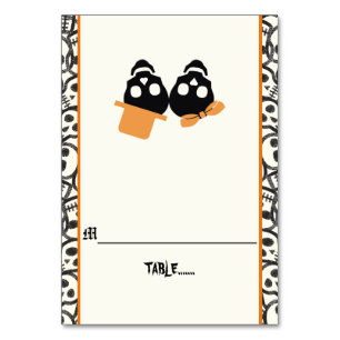 Fun skulls Halloween orange wedding escort card