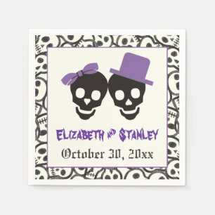 Fun skulls Halloween purple and black wedding Napkins