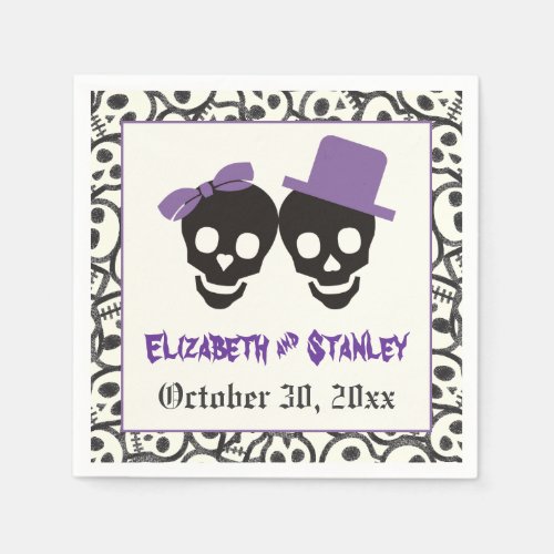 Fun skulls Halloween purple and black wedding Napkins