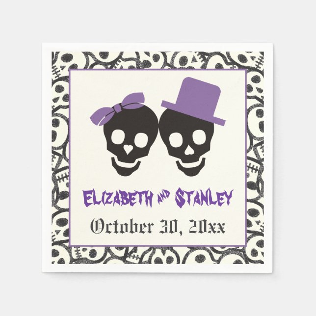Fun skulls Halloween purple and black wedding Napkins (Front)