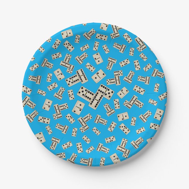 Fun sky blue dominos paper plates (Front)