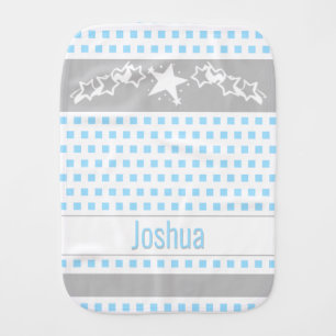 Fun Sky Blue Polka Dot Squares & Stars Baby Burp Cloth