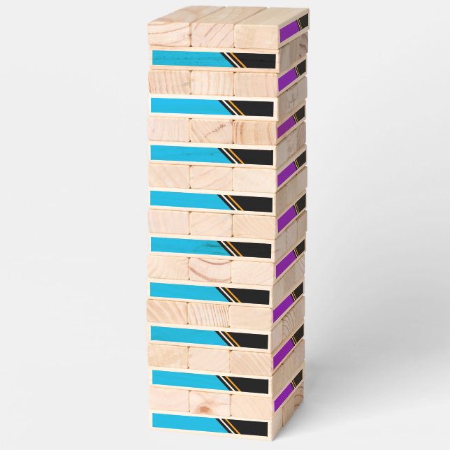 Fun Sky Blue Purple Black Yellow Racing Stripes  Topple Tower (Assembled)
