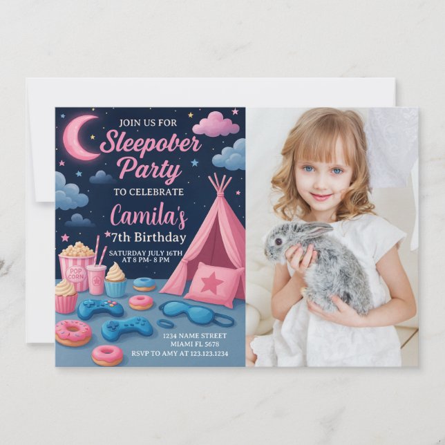 Fun Sleepover Party Invitation for Girls (Front)