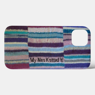 fun slogan vintage style brown hand knitted stripy iPhone 13 case