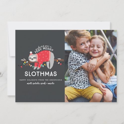 fun sloth colorful christmas photo holiday card