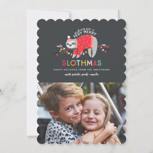 fun sloth colorful christmas photo holiday card