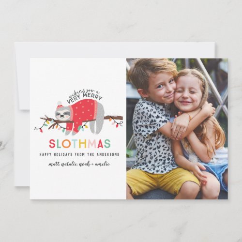 fun sloth colorful christmas photo holiday card