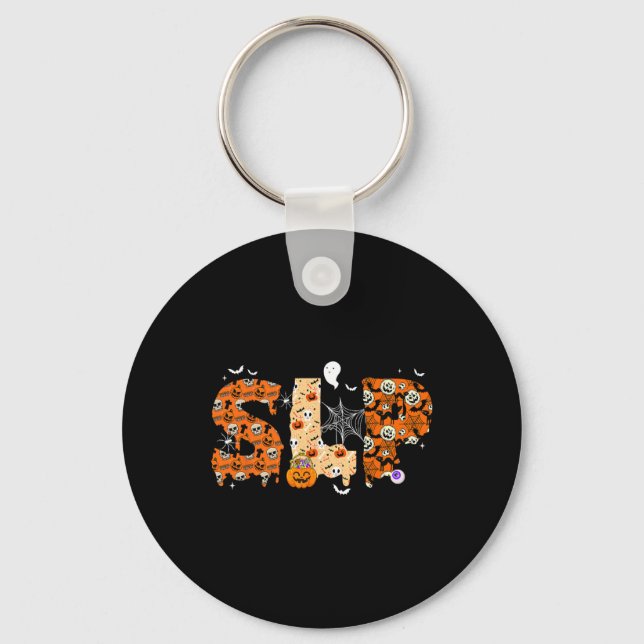 Fun Slp Halloween Costume Pumpkin Fall Skeleton  Keychain (Front)