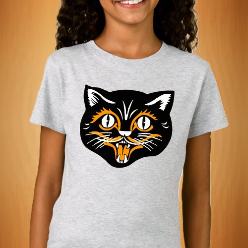 Fun Smiling Halloween Black Cat Face With Orange  T_Shirt