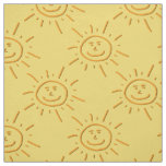 Fun Smiling Hand Drawn Sunshine Over Orange Fabric