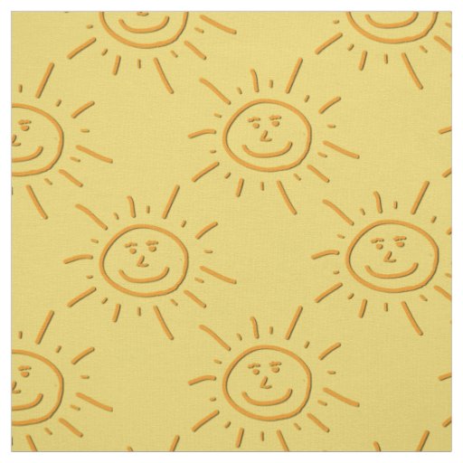 Fun Smiling Hand Drawn Sunshine Over Orange Fabric