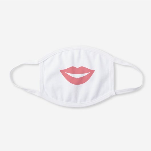 Fun Smiling Pink Lips Antivirus White Cotton Face Mask (Front)