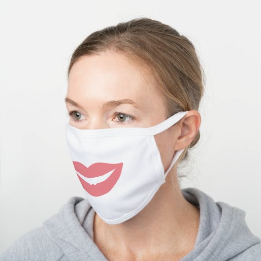 Fun Smiling Pink Lips Antivirus White Cotton Face Mask (Angled)