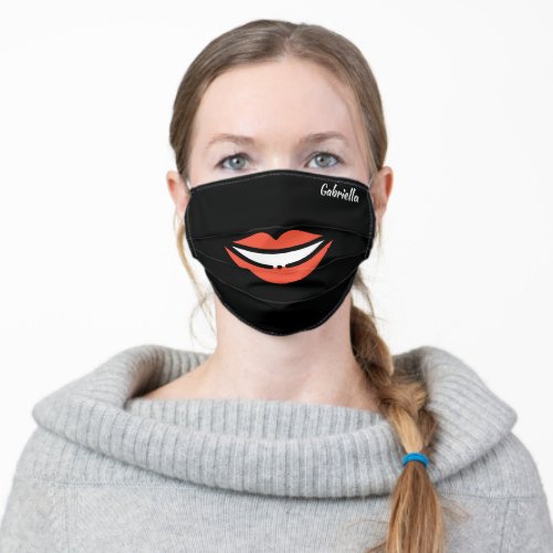 Fun Smiling Red Lips  Custom Name Adult Cloth Face Mask