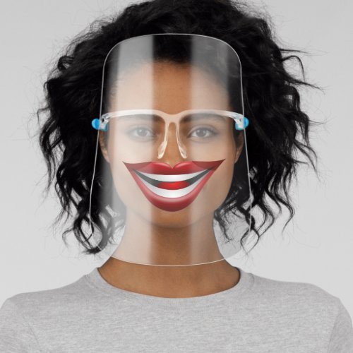 Fun smiling red lips white teeth mouth face shield