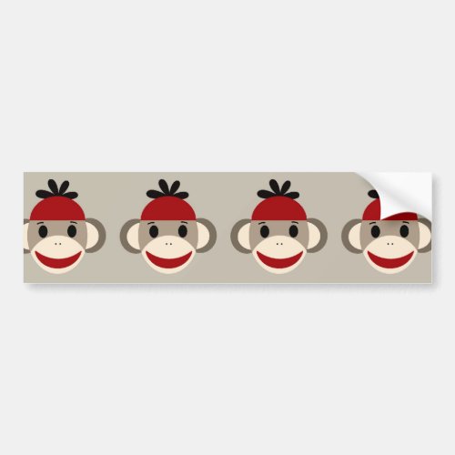 Fun Smiling Red Sock Monkey Happy Patterns Bumper Sticker