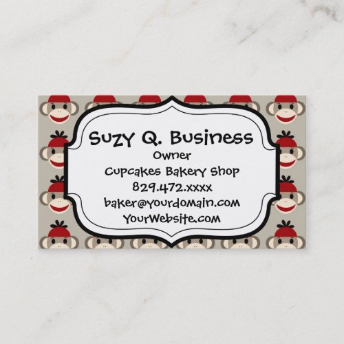 Fun Smiling Red Sock Monkey Happy Patterns Business Card