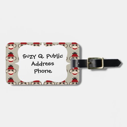 Fun Smiling Red Sock Monkey Happy Patterns Luggage Tag
