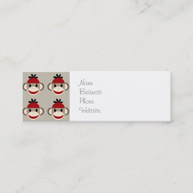 Fun Smiling Red Sock Monkey Happy Patterns Mini Business Card (Front)