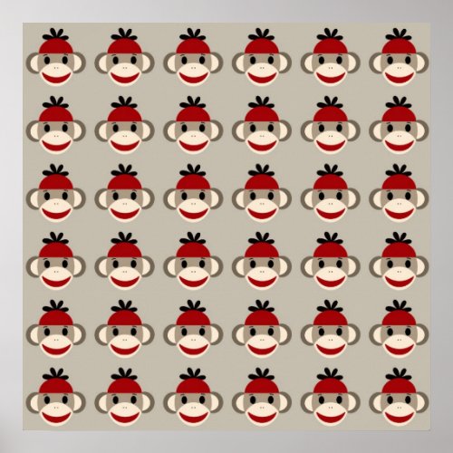 Fun Smiling Red Sock Monkey Happy Patterns Poster