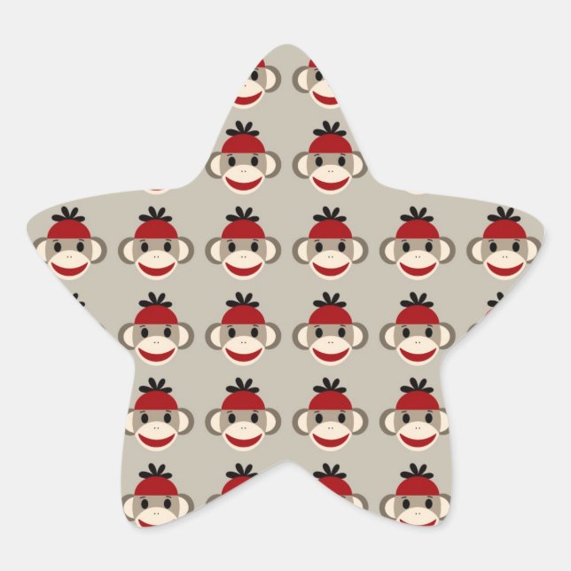 Fun Smiling Red Sock Monkey Happy Patterns Star Sticker (Front)