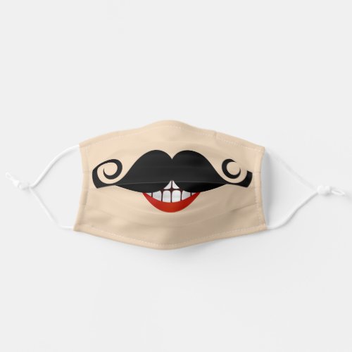Fun Smiling Toothy Mouth with Curly Mustache Adult Cloth Face Mask