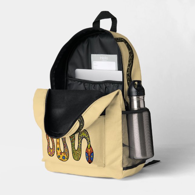 Fun Snake Chameleon Personalized Kids  Printed Backpack (Back Corner Right (Open))