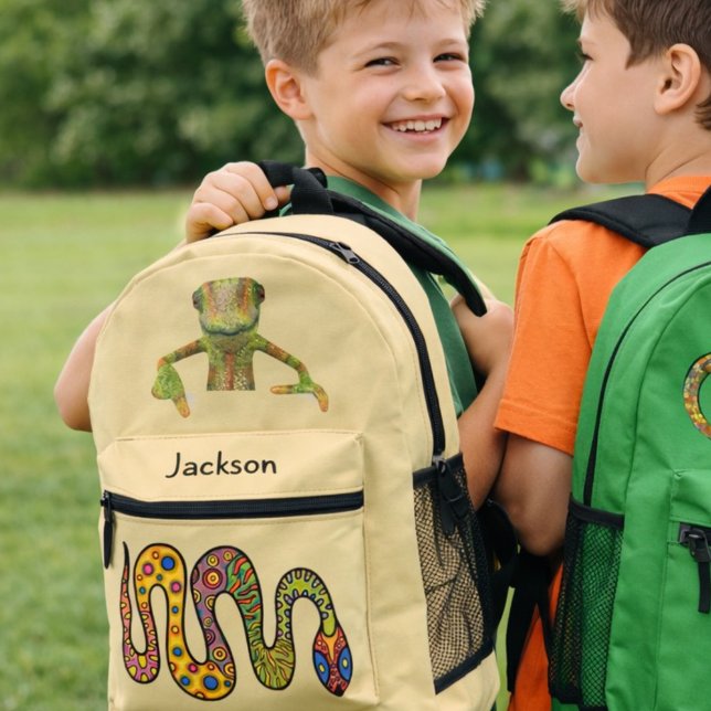 Fun Snake Chameleon Personalized Kids  Printed Backpack (Creator Uploaded)