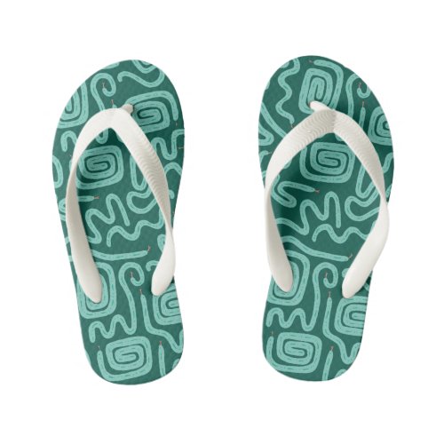 Fun Snake Game Illustrations in Mint  Green Kids Flip Flops