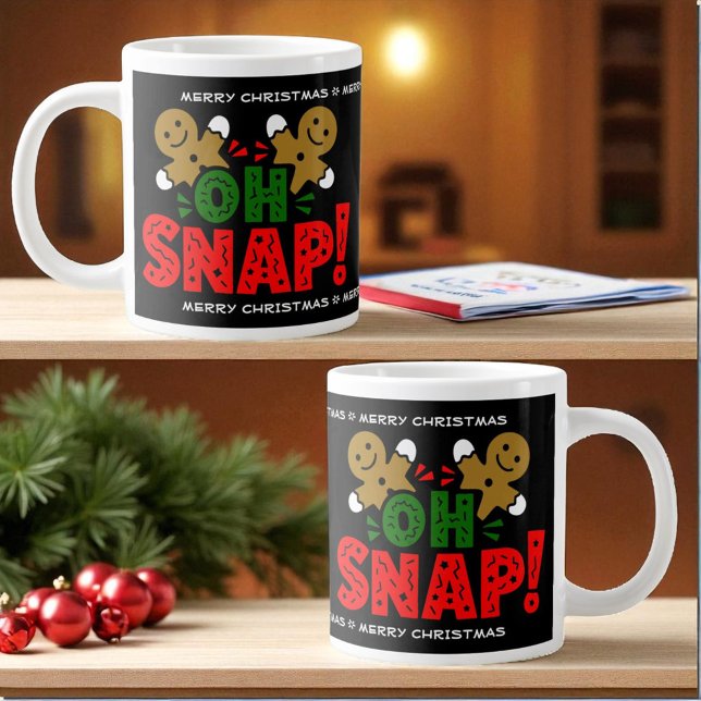 Fun Snapped Gingerbread Man Christmas Mug (Running template top and bottom Christmas ceramic mug)