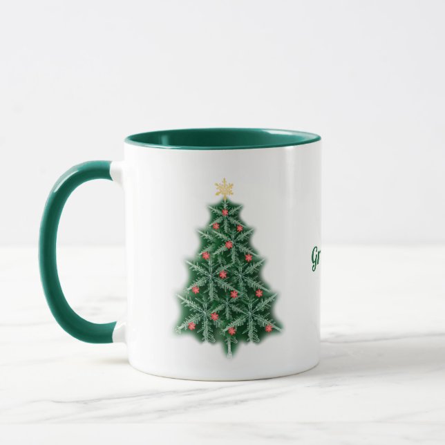 Fun Snowflake Christmas Tree Name Mug (Left)