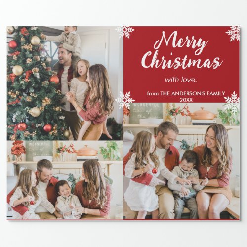 Fun Snowflakes Merry Christmas Family 3 Photo  Wrapping Paper