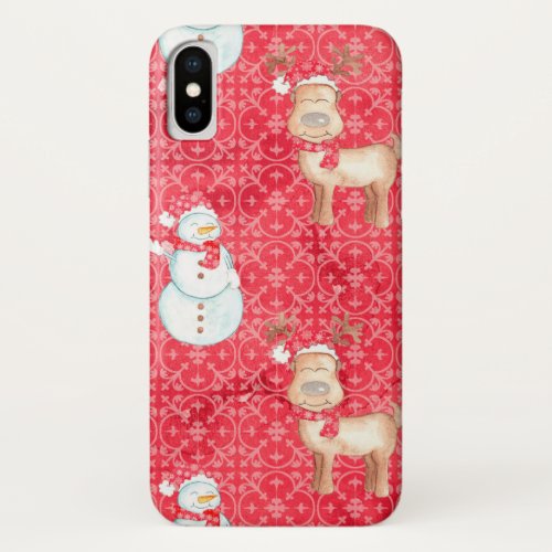 Fun Snowman and Reindeer Christmas iPhone Case