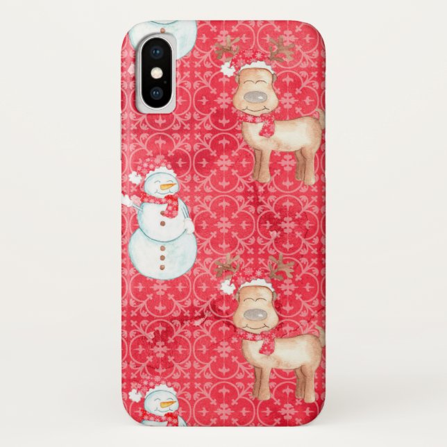Fun Snowman and Reindeer Christmas iPhone Case (Back)