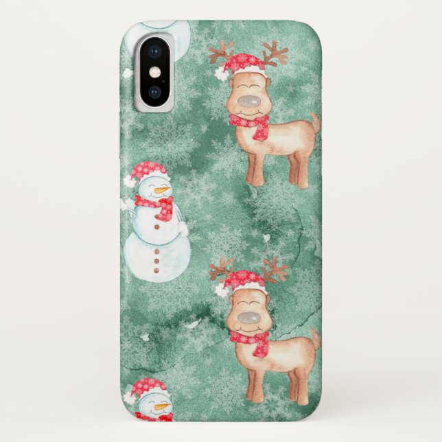 Fun Snowman and Reindeer Christmas iPhone Case (Back)