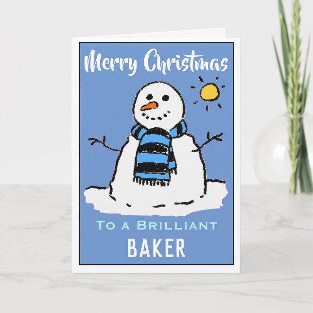 Fun Snowman Christmas Card for a Baker (Front)
